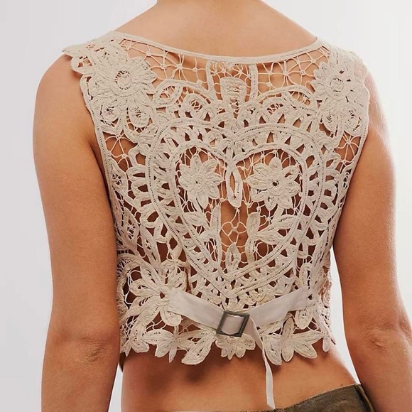 Free People Tops - Free people sleeveless vest tailored crop top crochet cream boho festival nwt